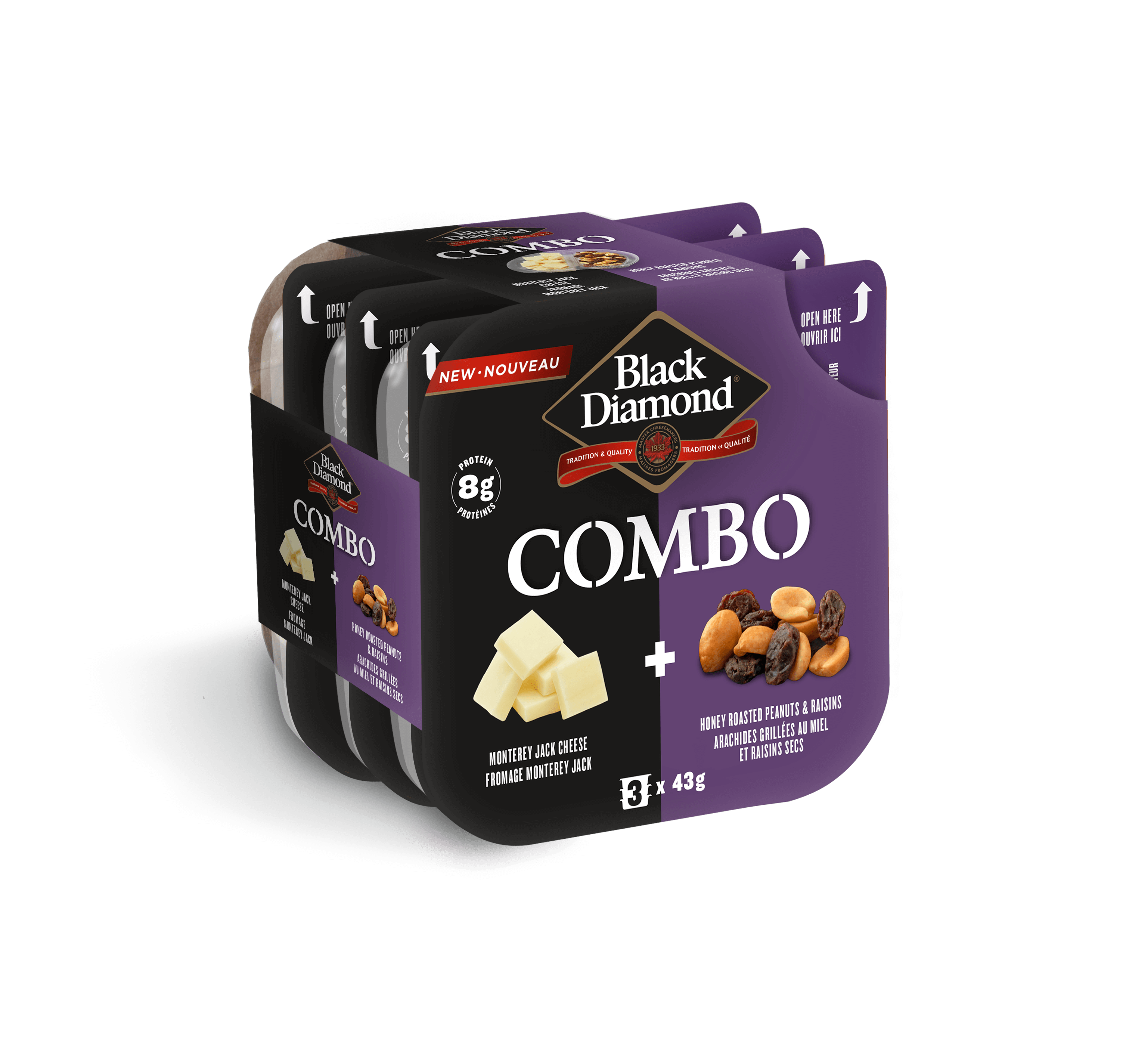 Monterey Jack Cheese + Honey Roasted Peanuts & Raisins 3 Pack (3x43g)
