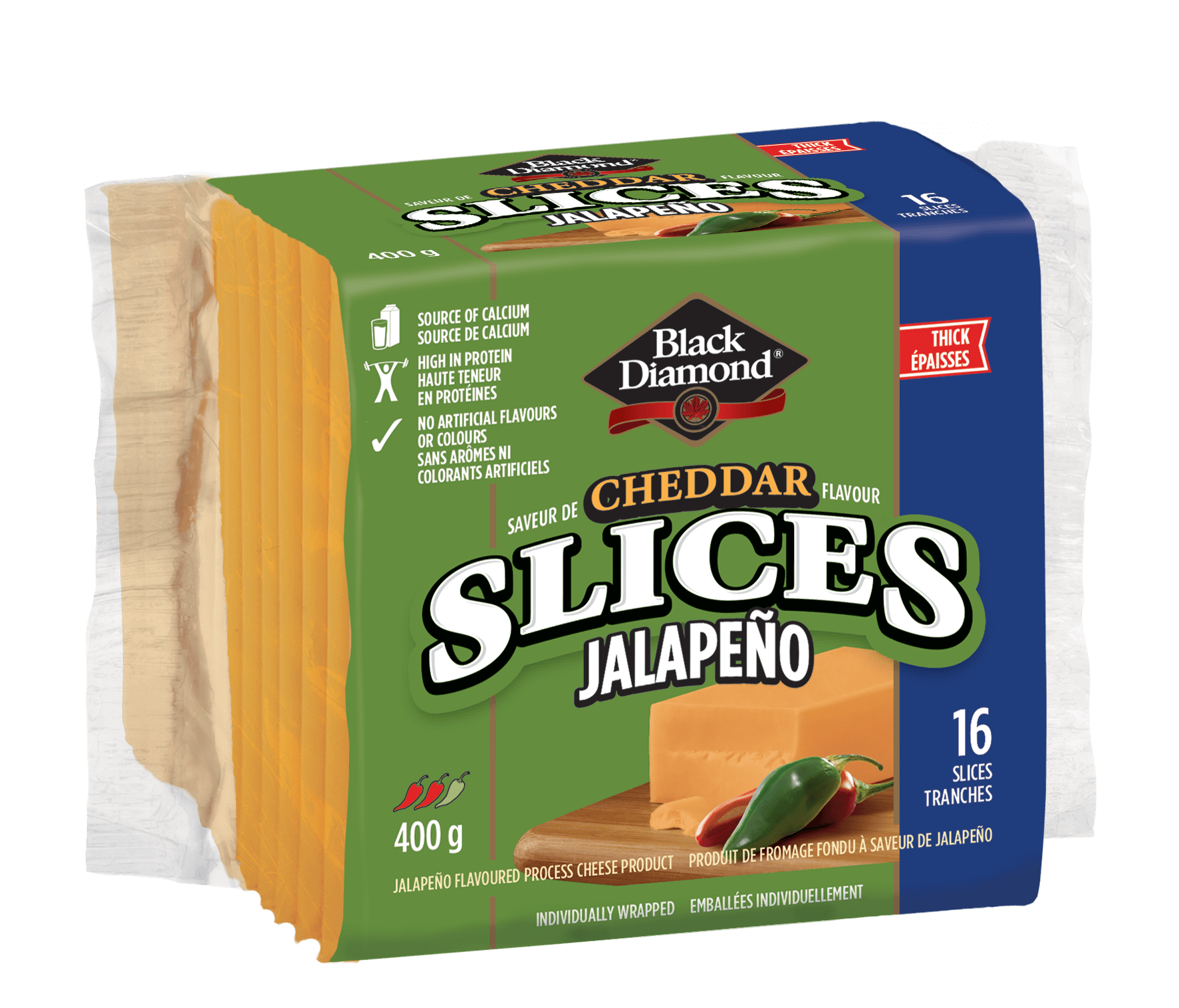 Cheddar en tranches aux piments jalapeño 400 g
